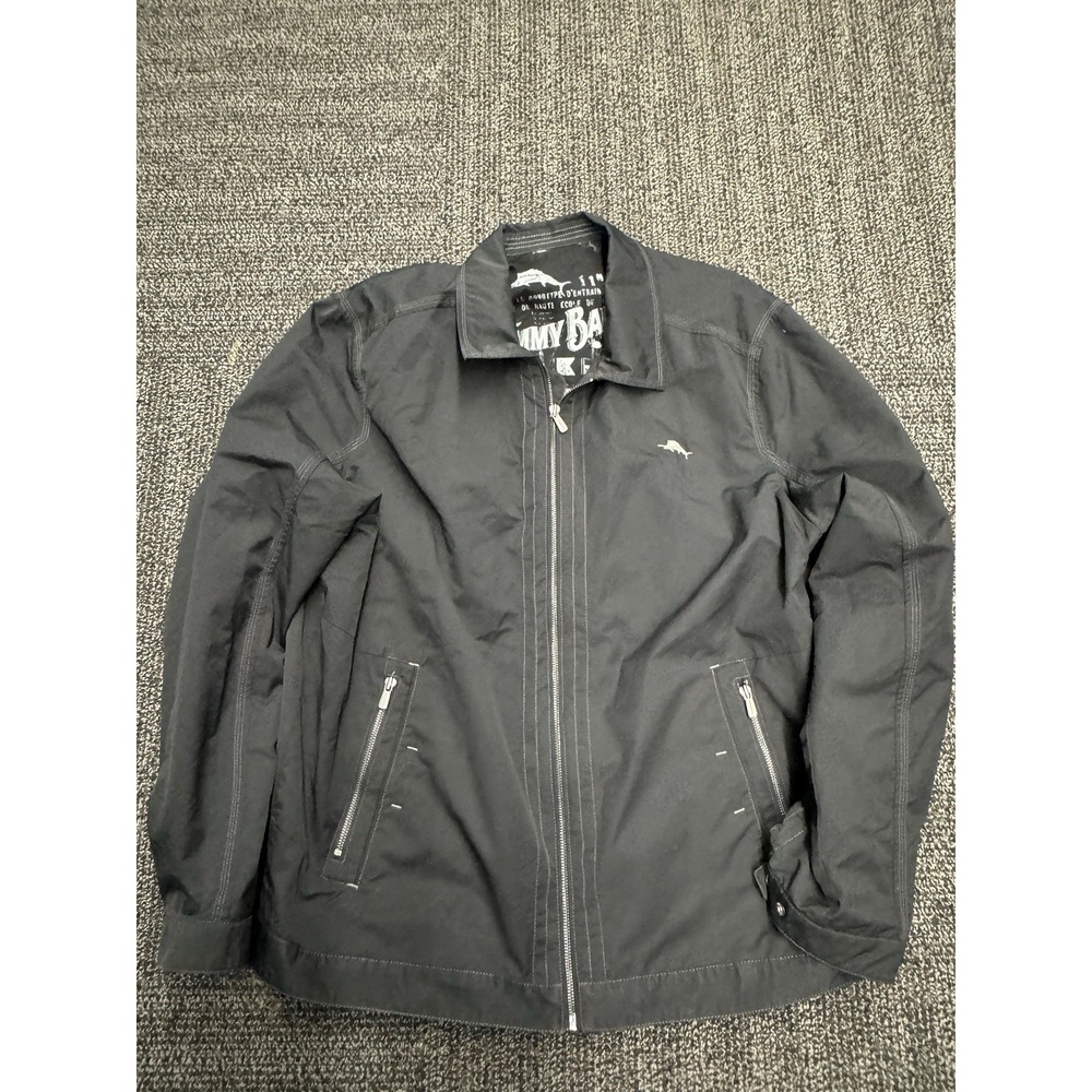 Tommy Bahama Black Bomber Jacket Mens XL Windbreaker Lined Full Zip Golf